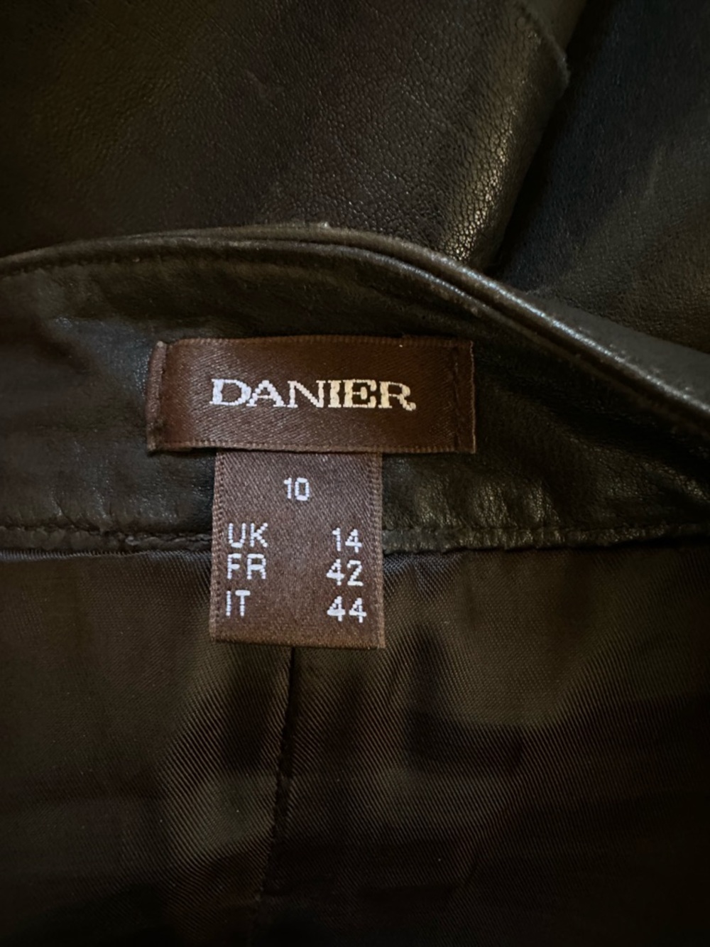Danier Leather Skirt 10 Brown Patchwork Jagged Hem A Line Edgy Statement - Picture 12 of 14